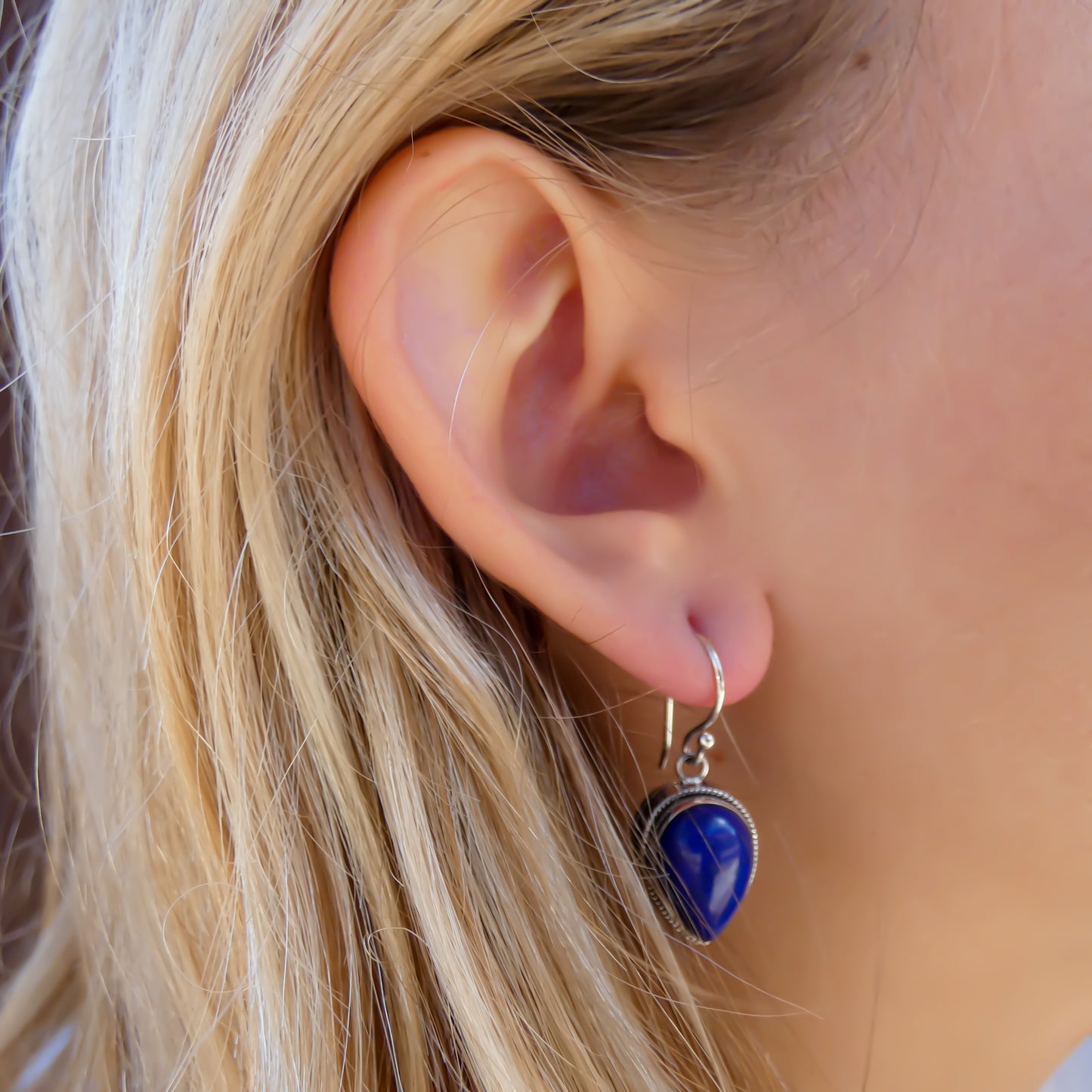 Sterling silver and lapis lazuli earrings.