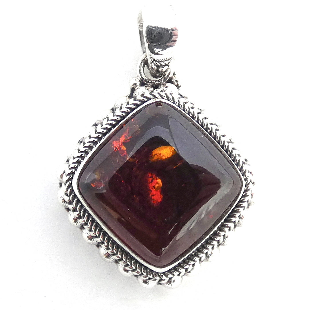 P002AB LIMITED .925 Sterling Silver Large Pendant with Amber