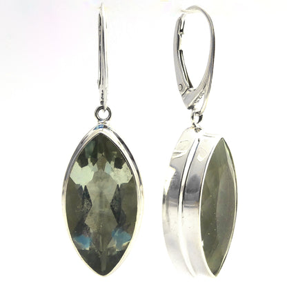 Sterling silver earrings with green amethyst gemstones.