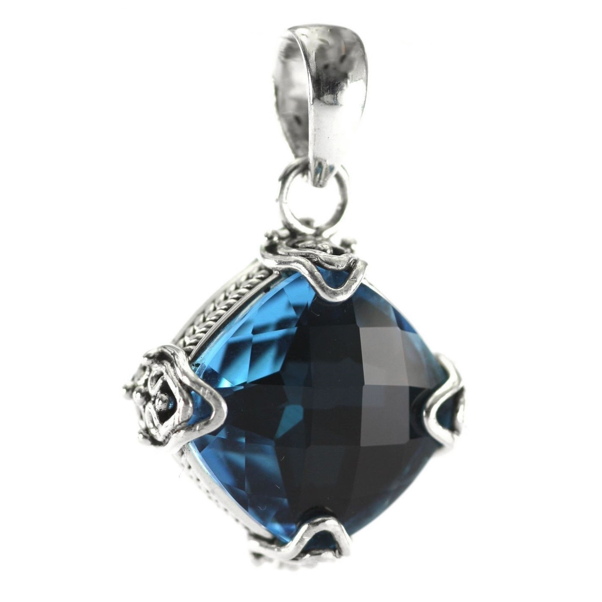 Sterling silver and blue topaz pendant.