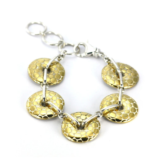 B041G LIMITED .925 Sterling Silver and 18k Gold Vermeil Round Link Bracelet