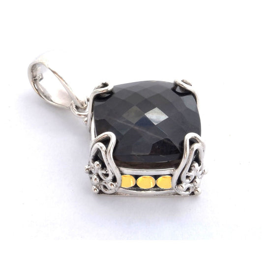 P217SQG LIMITED Sterling Silver and 18k Gold Vermeil Pendant with a Prong-Set Smoky Topaz