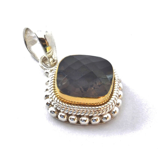 P009SQG LIMITED .925 Sterling Silver and 18k Gold Vermeil Pendant with Smoky Topaz