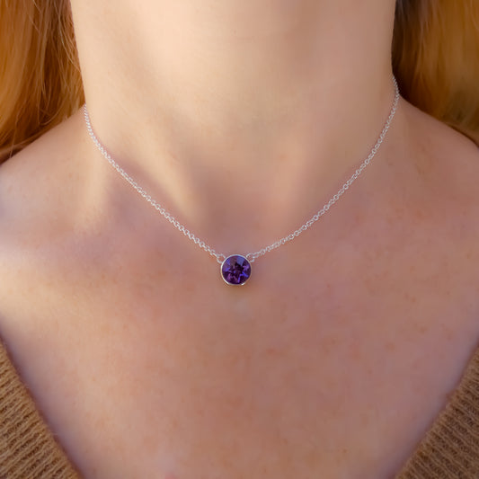 N340AM PADMA .925 Sterling Silver Plain Setting Amethyst Necklace from Bali