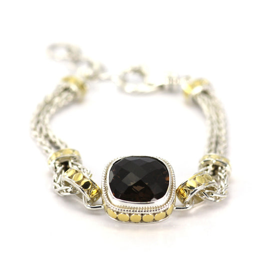 B214SQG LIMITED .925 Sterling Silver and 18k Gold Bracelet with Smoky Quartz