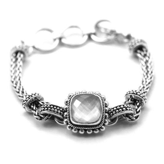 Sterling silver and mother of pearl doublet bracelet.