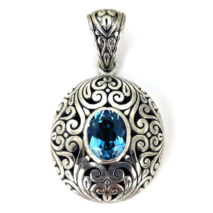 P711BT MODA .925 Sterling Silver Carved Pendant with Swiss Blue Topaz