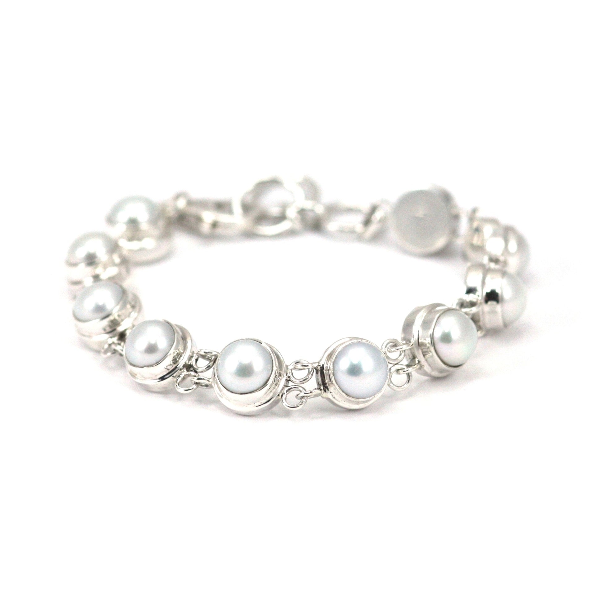 Valero Pearls Bracciale Donna In Argento 925 Con Perle D'Acqua Dolce - Bianco, Grigio Chiaro E Pervinca, 19 Cm