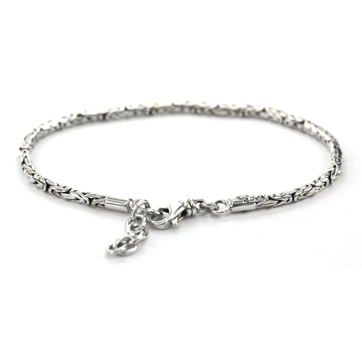 Silver byzantine chain bracelet with lobster clasp.