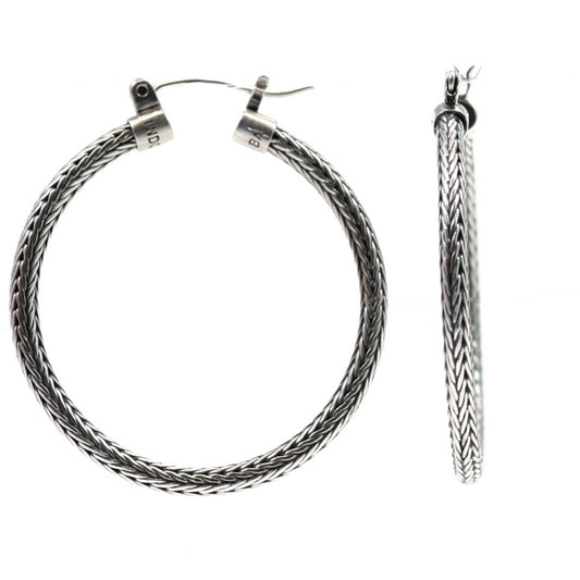 E217L .925 Sterling Silver Large Tulang Naga Bali Hoop Earrings
