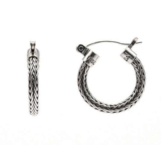 Sterling silver hoop earrings.