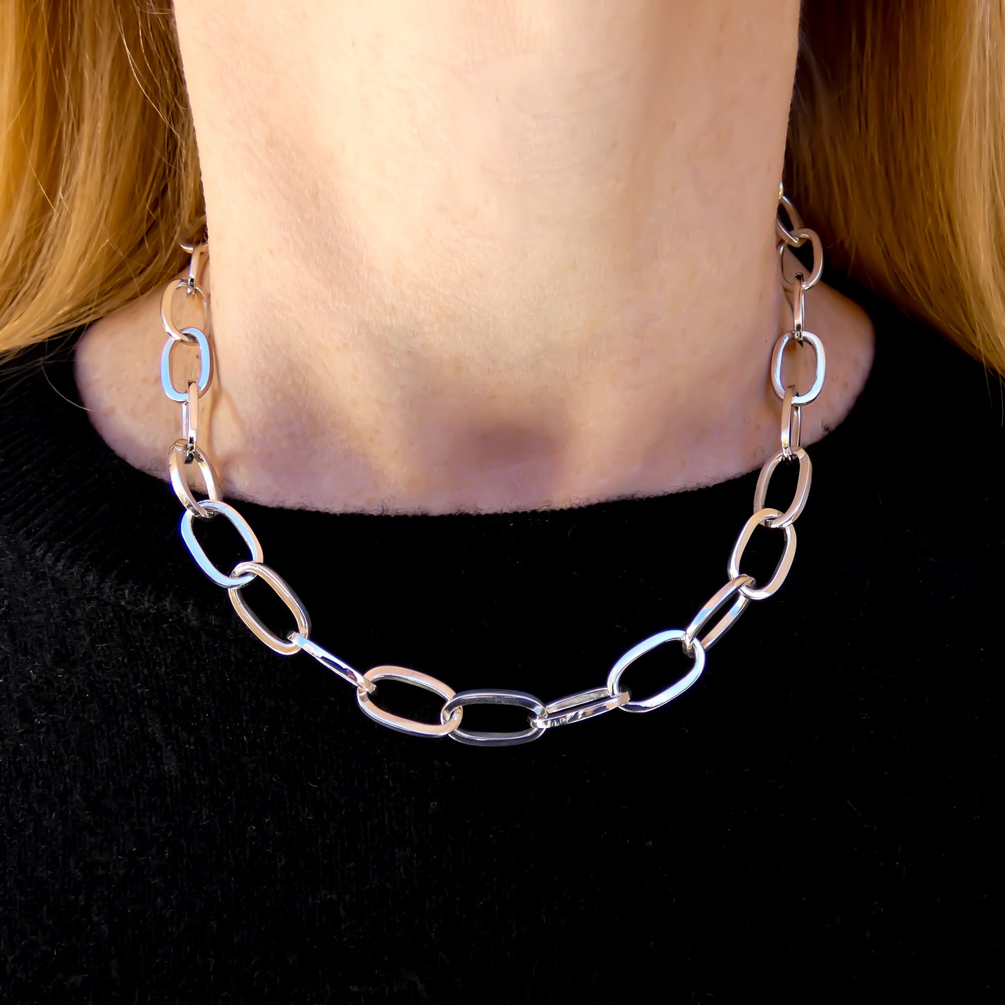 N730 .925 Sterling Silver Oval Chain Link Bali Necklace