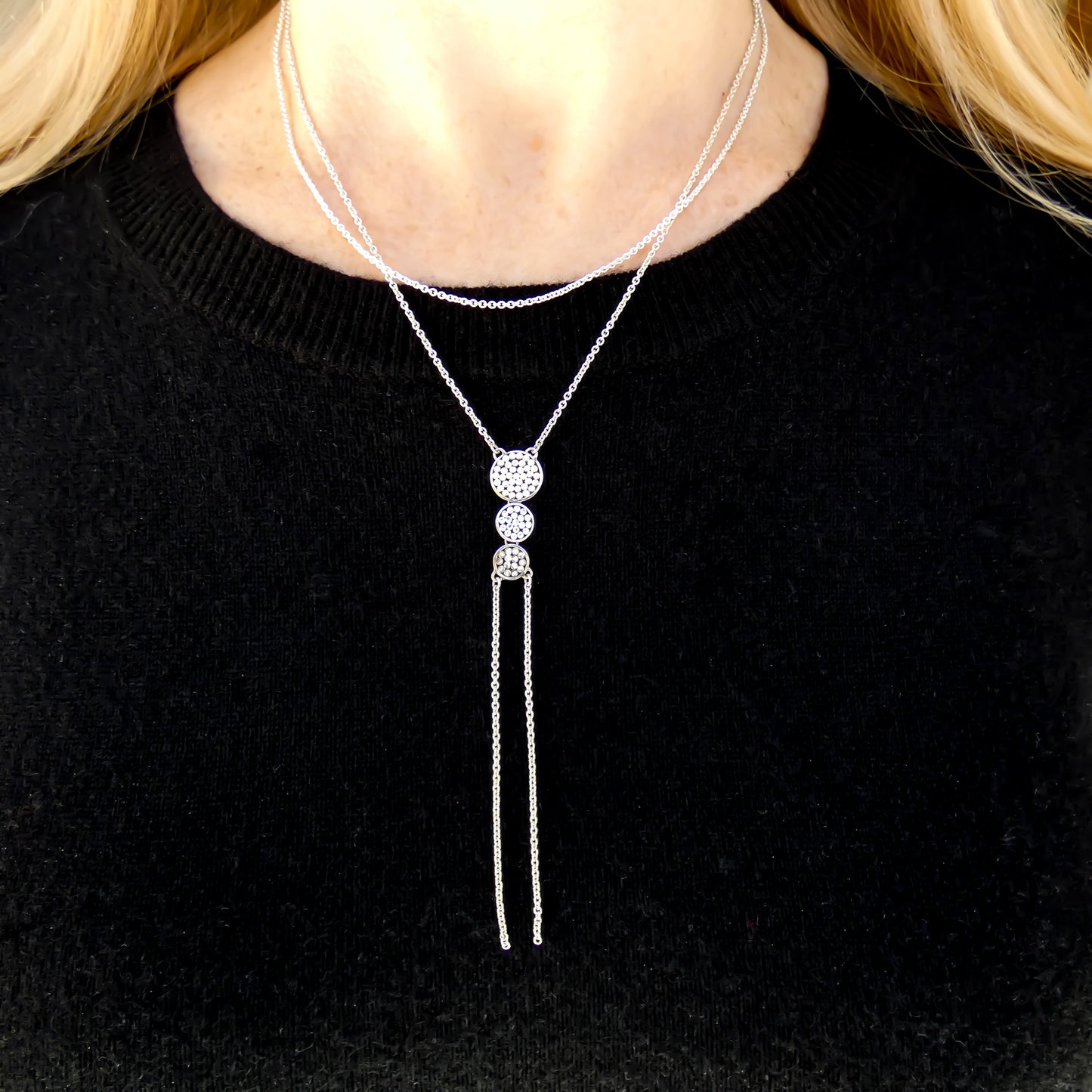 N842 KALA Double Strand Necklace With Three Disc Stations
