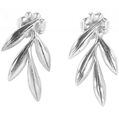 E704 KASI Sterling Silver Bamboo Leaves Post Earrings