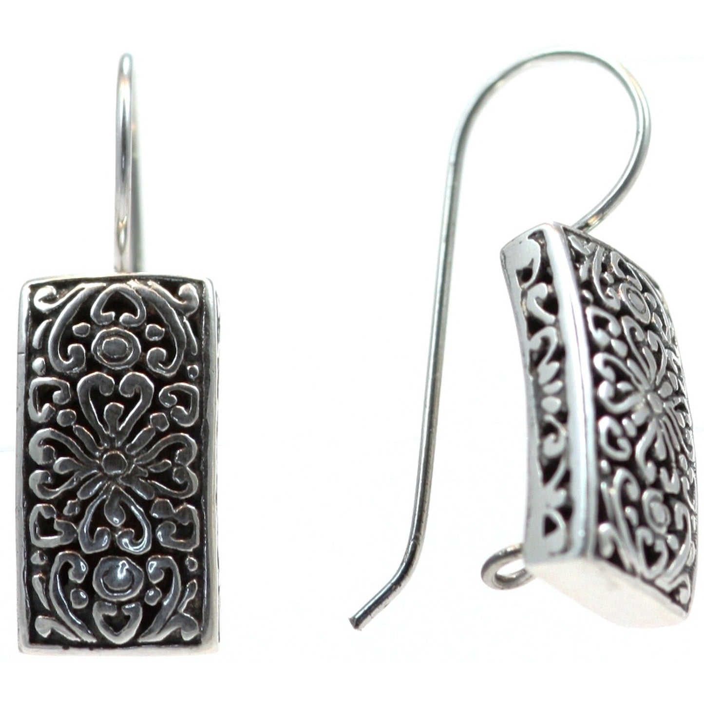 Silver filigree rectangle earrings.