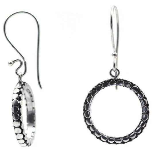 Sterling silver round ring dangle earrings.