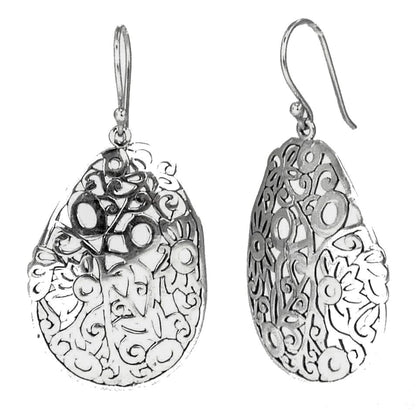 E822 KASI Hand Cut Sterling Silver, Floral Design Earrings