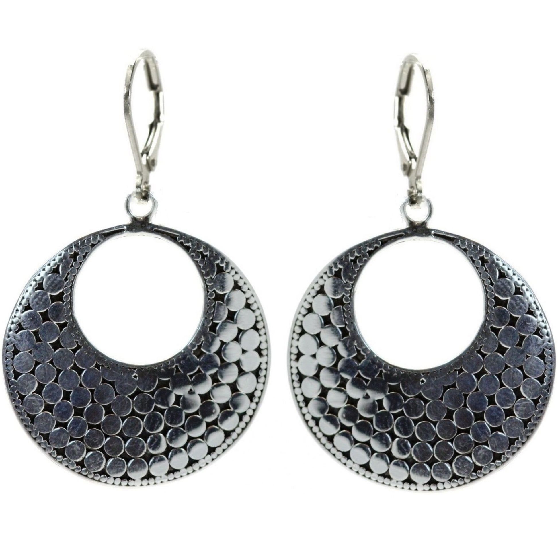 Sterling silver dotted disc earrings.
