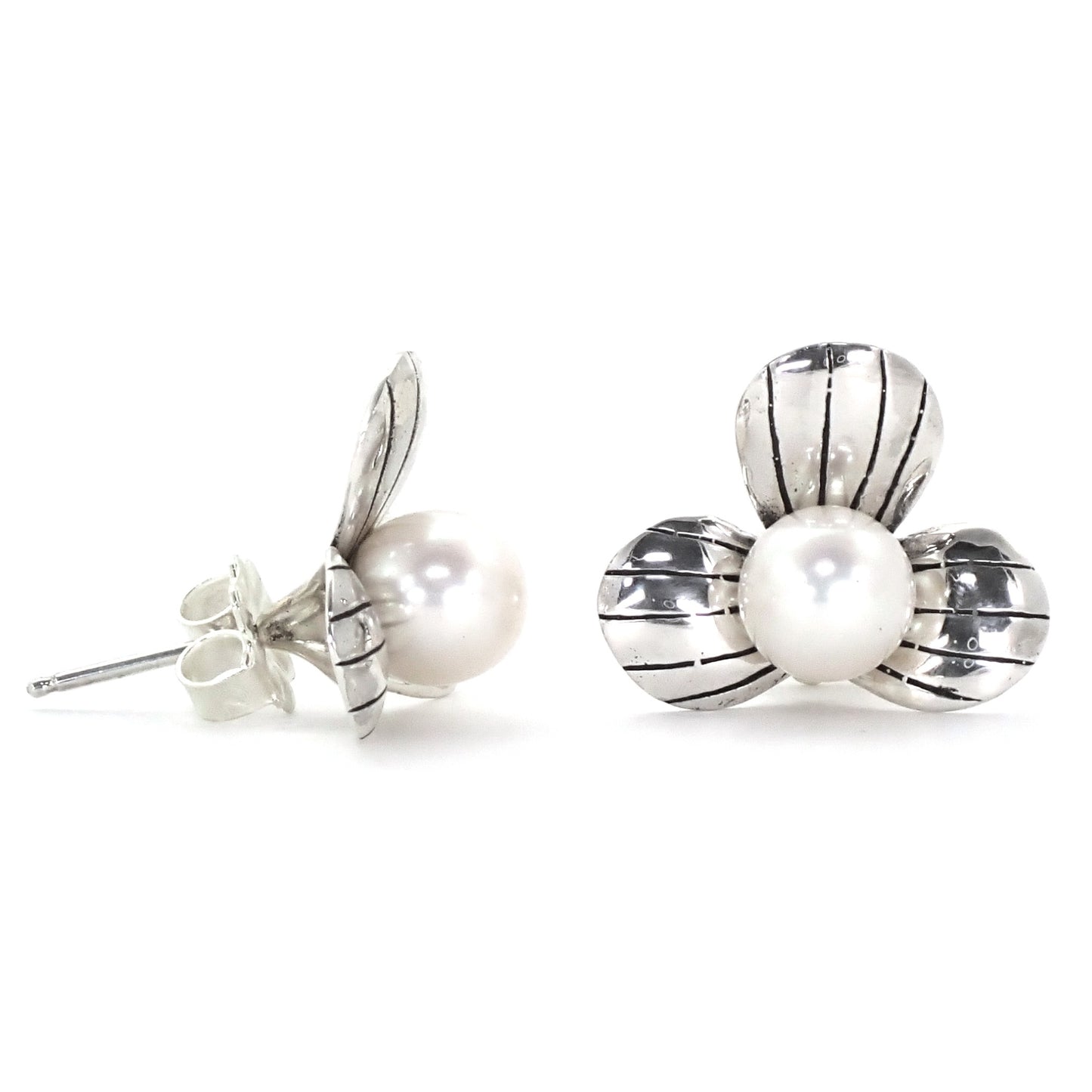 E735PL SANUR Sterling Silver and Pearl Post Earrings