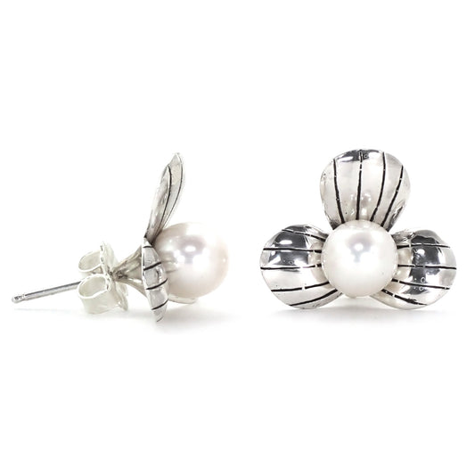 E735PL SANUR Sterling Silver and Pearl Post Earrings