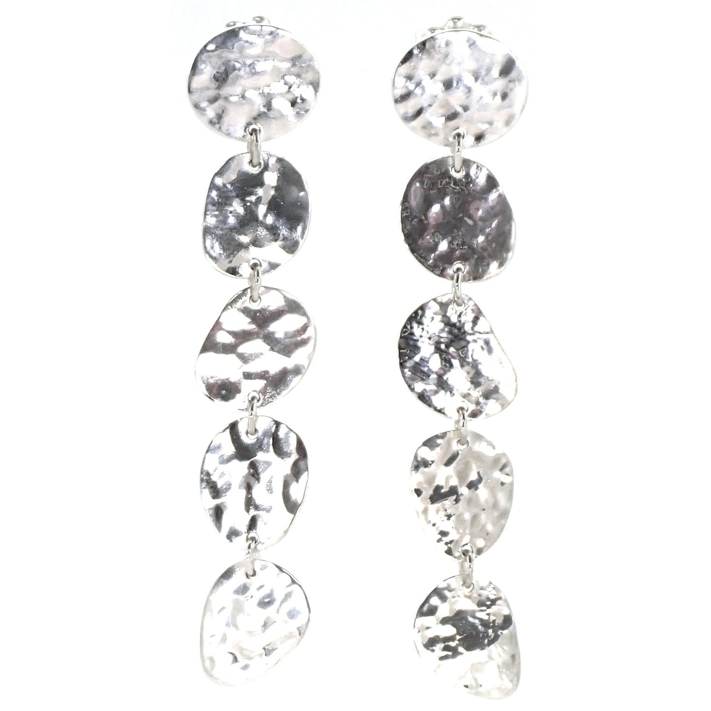 E718 DASA Hammered Five Segment Dangle Post Earrings