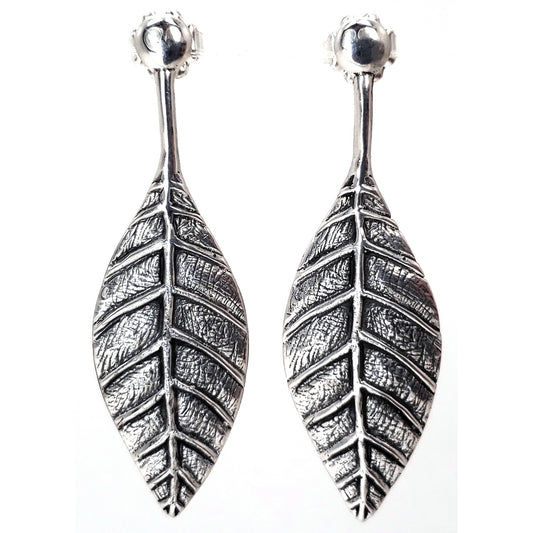 Sterling silver leaf earrings.