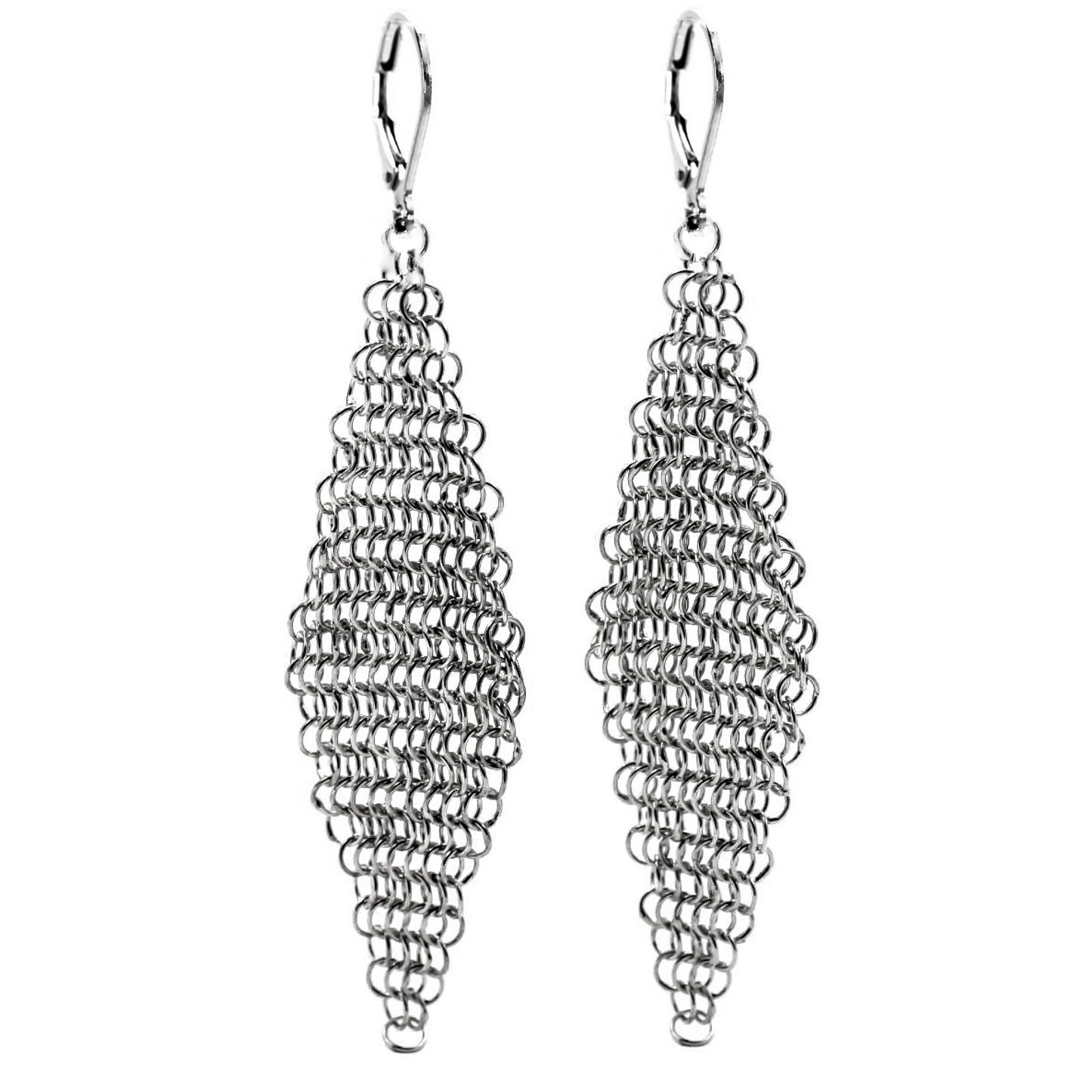 Sterling silver mesh dangle earrings.