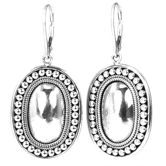 E160 RAYA Mirror Dome Earrings Beaded Border