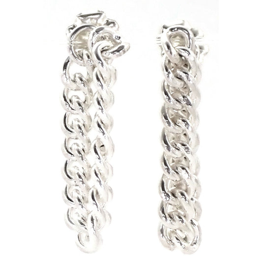 E724 KASI Sterling Silver Post Earrings with Chain Loop Design