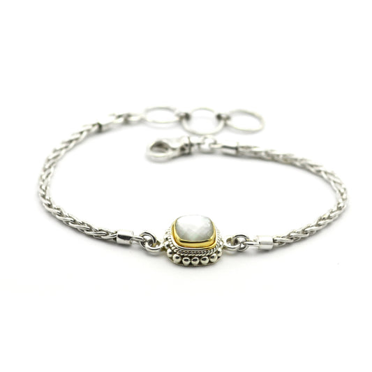 B216MPFG PADMA .925 Sterling Silver Bracelet with an 8x8mm Mother of Pearl Doublet and 18k Gold Vermeil