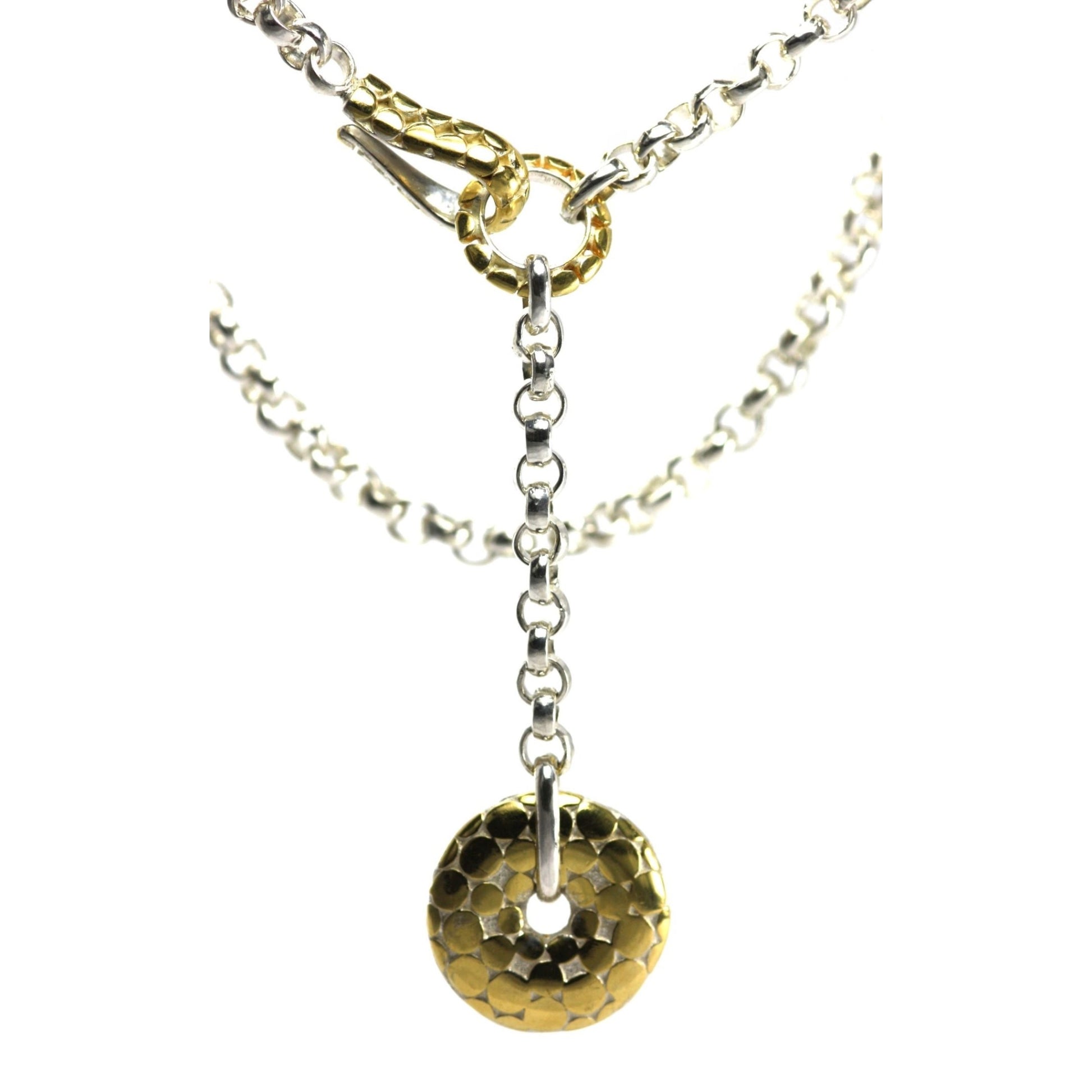Sterling silver and gold rolo necklace.