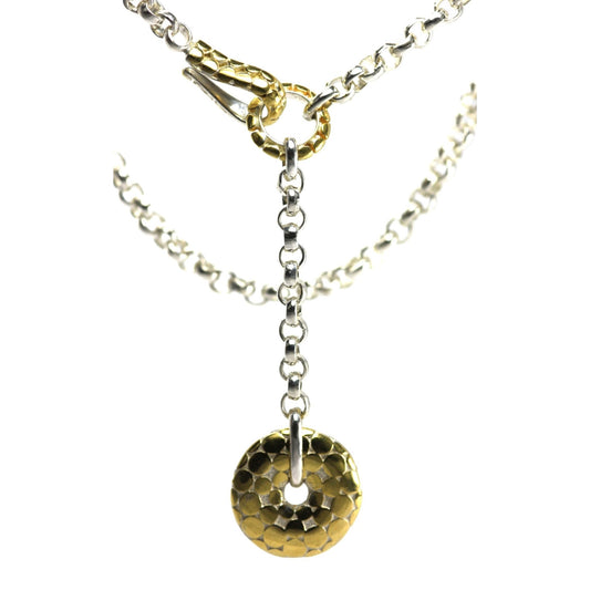 Sterling silver and gold rolo necklace.