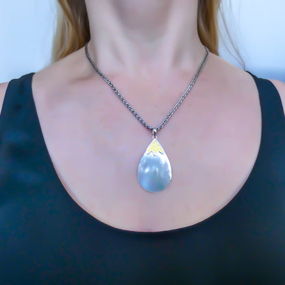 P008MPG SANUR Bali Mother of Pearl Pendant.  .925 Sterling Silver with 18k Gold Vermeil.