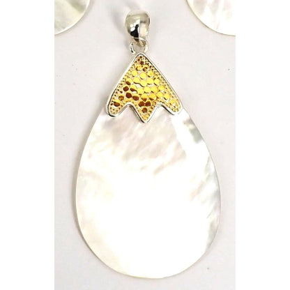 P008MPG SANUR Bali Mother of Pearl Pendant.  .925 Sterling Silver with 18k Gold Vermeil.