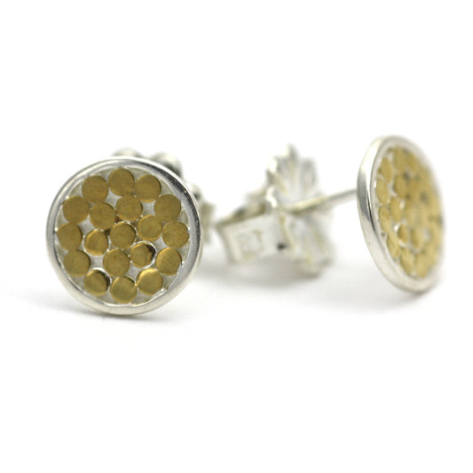 E840G KALA Single Disc Round Post Earrings with 18k Gold Vermeil.  Bali .925 Sterling Silver