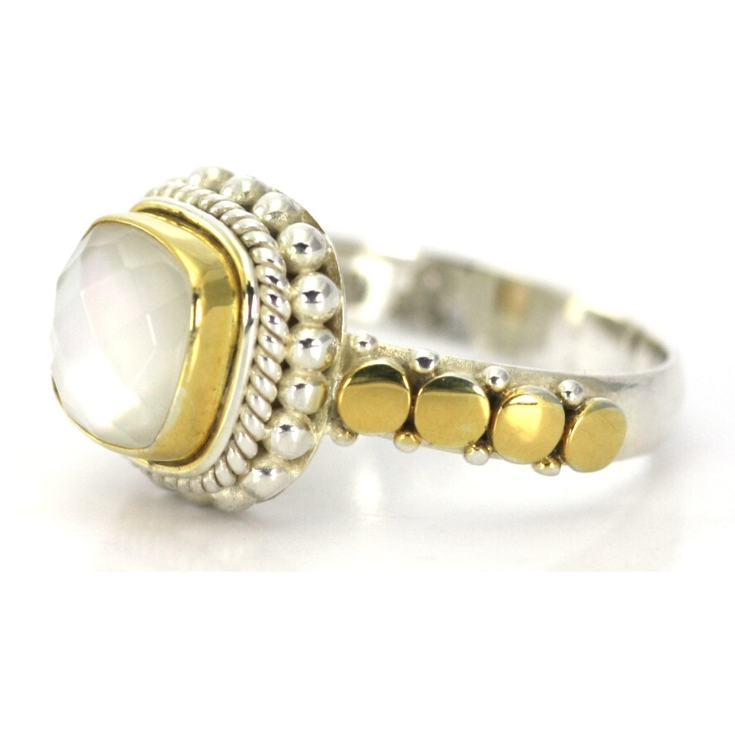 R009MPFG PADMA Silver and Gold Ring with a Mother of Pearl Doublet