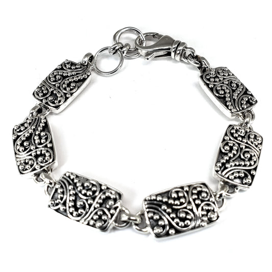 B235 RAYA .925 Sterling Silver Filigree Link Bali Bracelet