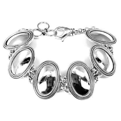 B165 KASI .925 Sterling Silver Bracelet with Low Dome Links and Rope Trim
