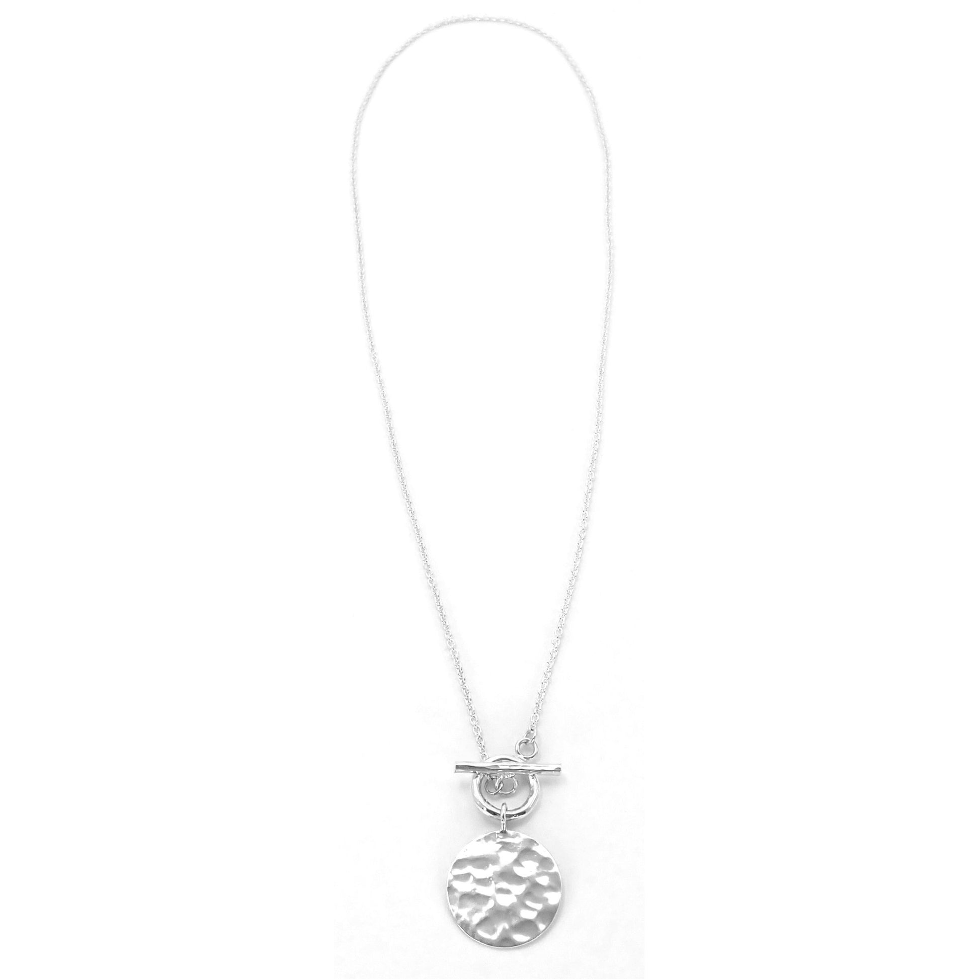 Sterling silver necklace with hammered disc.