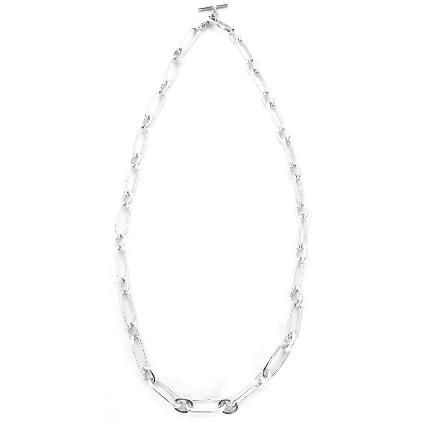N727 .925 Sterling Silver Toggle Chain Necklace with Alternating Oval and Round Links