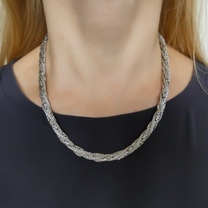 Three chain Sterling silver necklace. Twisted motif. 