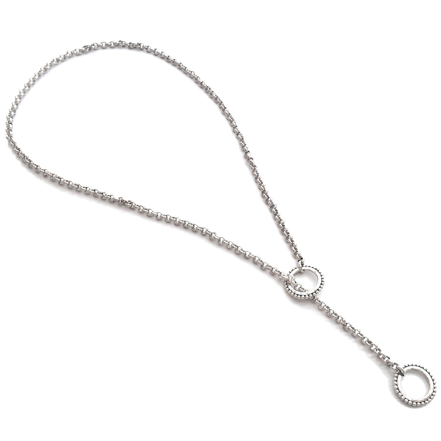 Lariat style sterling silver necklace.