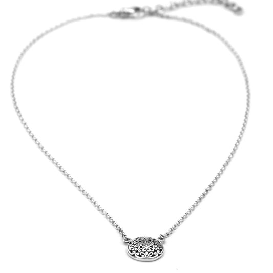 N788 16-18" KASI .925 Sterling Silver Bali Necklace with Carved Center Station