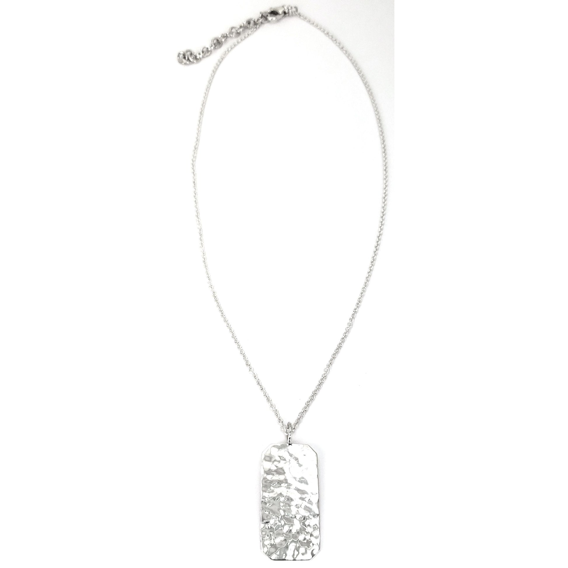Sterling silver rectangular hammered necklace.