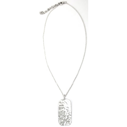 Sterling silver rectangular hammered necklace.