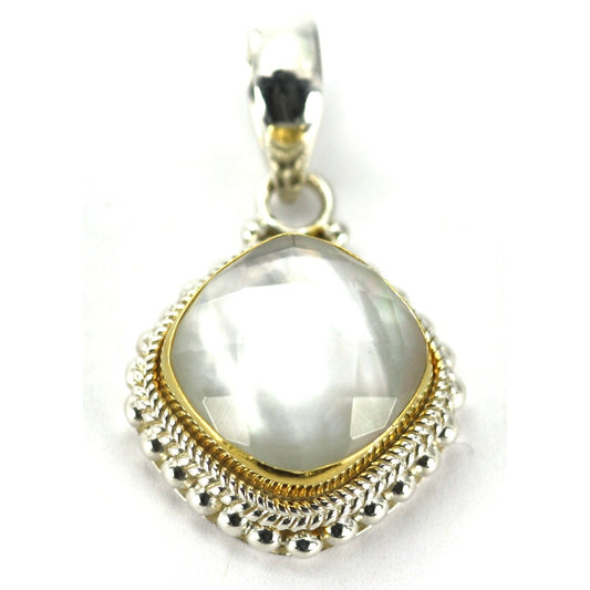Sterling silver and gold pendant with a mother of pearl doublet.