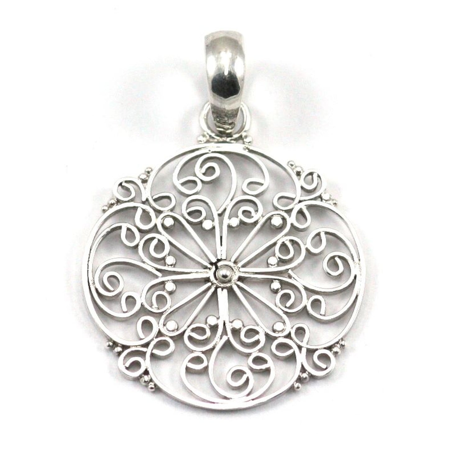 Sterling silver filigree wire pendant.