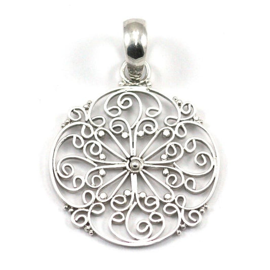 Sterling silver filigree wire pendant.