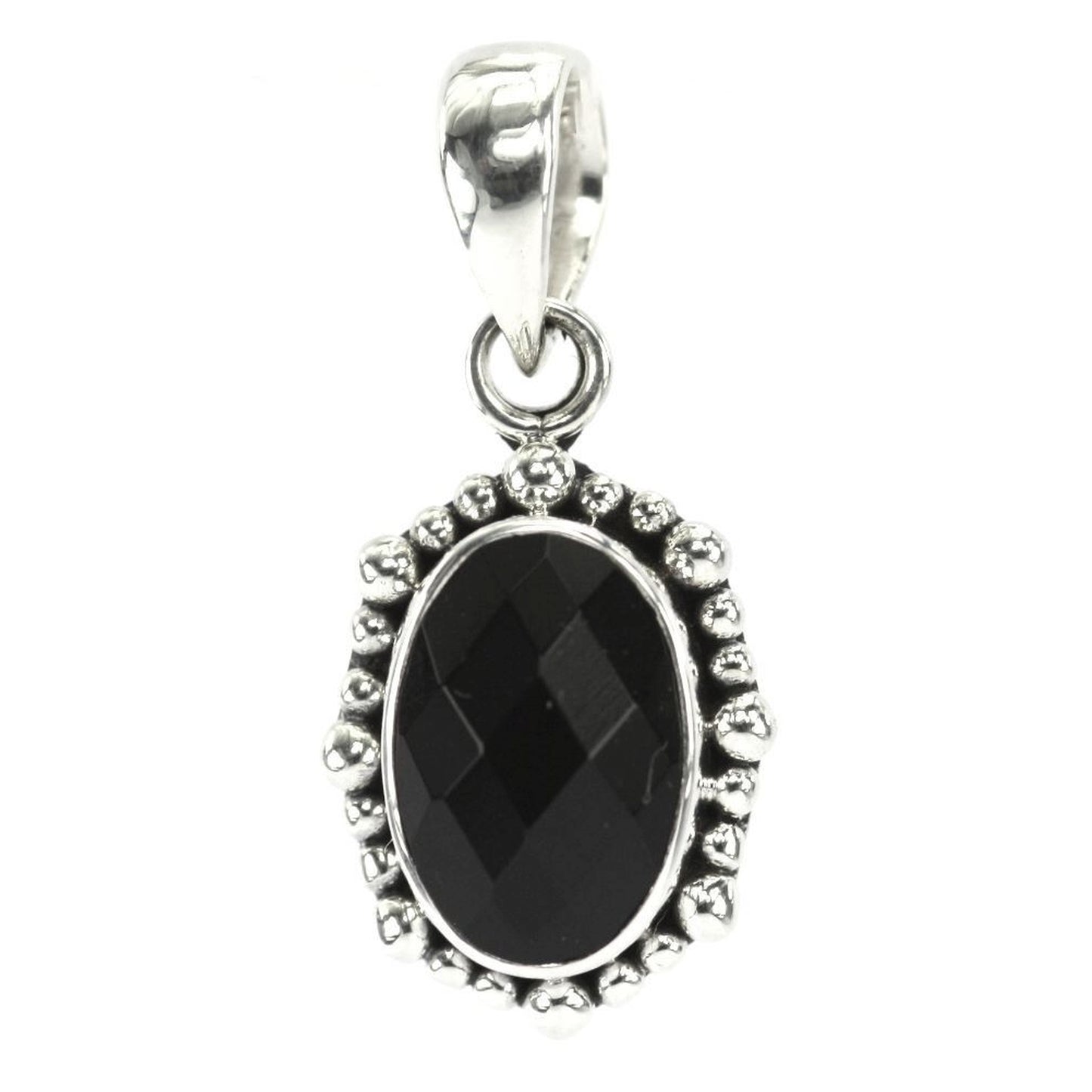 Sterling silver and faceted black onyx pendant.