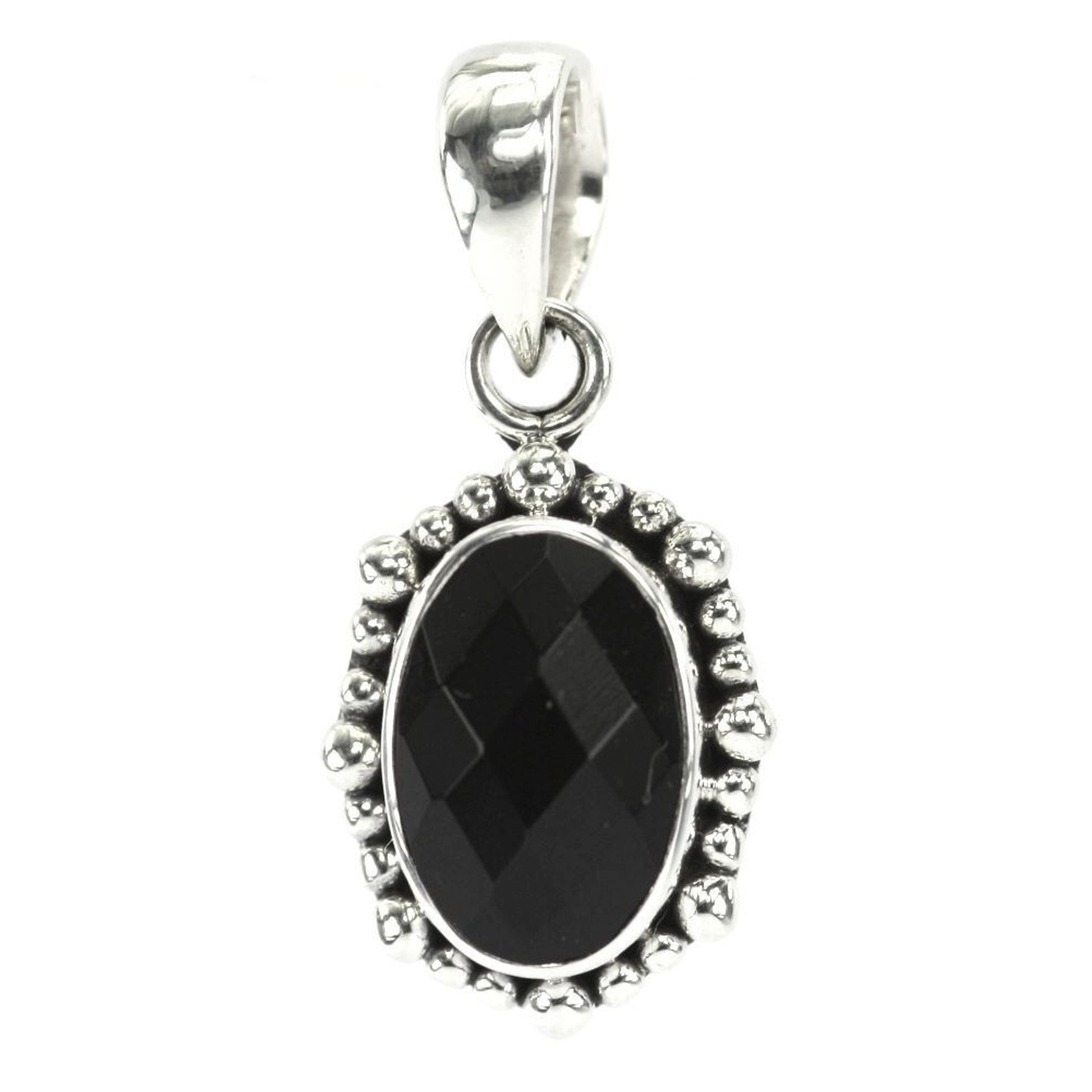 Sterling silver and faceted black onyx pendant.